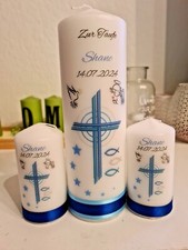 Taufkerze Kommunionkerze Junge (Blau) Personalisierung Größe 250x80
