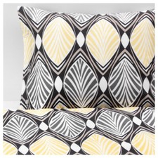 Ikea Bettwäsche Hastfibla gelb-schwarz-weiß-grau-beige  135/140 x200 cm+80x80 cm