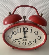 Vintage großer Wecker rot oval Jerger Bimbo Alarm Uhr Tischuhr