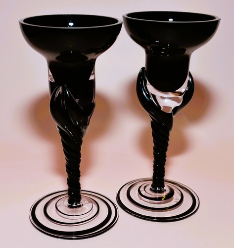 Pair black glass candle - glass,