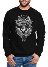 Sweatshirt Herren Aufdruck Wolf-Motiv Print Boho Bohemian Ethno Style