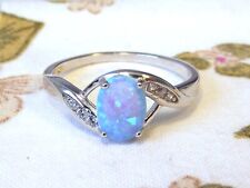 RING Edelstein  FEUER OPAL lab. BLAU 925 STERLING SILBER Gr. 17 - oval