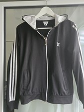 Adidas Sportjacke, Laufjacke, Gr. 40/42, schwarz, mit Kapuze, 2 Taschen