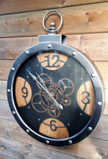60cm Wanduhr Metall  XL Taschen Uhr Zahnräder Antik Look