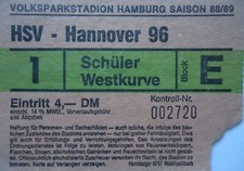 TICKET Bundesliga 1988/89 Hamburger SV - Hannover 96 # 1/E