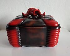 Steuler Keramik Germany, Art Deco Deckeldose, braun/rot mit gerillten Kanten
