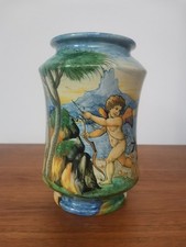 Vintage Cantagalli Majolica Vase Hand Painted Italian Pottery Mid Century Decor