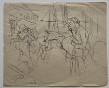 Karl Hubbuch, Skizze: Hafenszene, Feder, Originalzeichnungen, monogrammiert