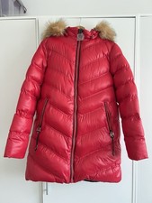 FRIEDA 3 NYC Daunen Mantel Steppmantel rot mit Kapuze und echt Pelz Größe 40