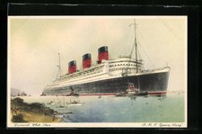 Künstler-AK Passagierschiff RMS Queen Mary der Cunard White Star Line in Küsten 