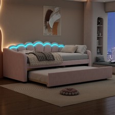 Tagesbett Schlafsofa Polsterbett 90x200cm mit LED beleuchtung und Ausziehbett