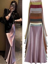 Damen Satin Rock Länge Rock A