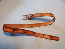 Ledergürtel, Trachten Gürtel, Eichenlaub Muster, Braun, 135cm lang, 3,5cm breit