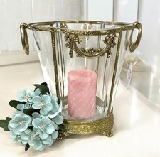 Edler Weinkühler Sektkühler Vase Windlicht Glas und Messing Dutch Style 25cm 3kg