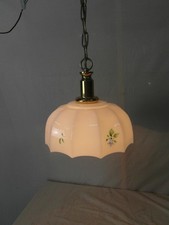 Hängelampe Antik  Pendelleuchte  Deckenlampe Malerei Messing Paraplui 1925 6b1