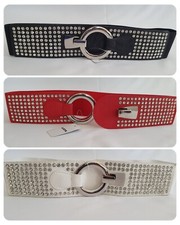 Damen Gürtel elastisch Strasssteine Disco Party Nietengürtel schwarz rot weiß