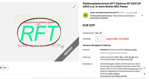 Plattenspielerriemen rft - plattenspielerriemen,