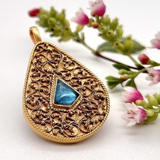 Mittelalter Anhänger 925/- Silber mit Indigolith und aufwändigem Filigranschmuck