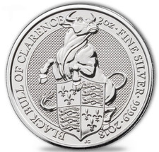 2 oz Silber - Queen's Beasts Serie N° 5 - 2018 Black Bull of Clarence