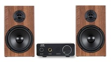 Design Mini Stereo Anlage HiFi Lautsprecher Kompakt Alu Verstärker Set 80W braun