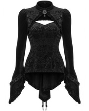 Punk Rave Damen Gothic Bluse Top schwarz Samt beflockt Steampunk Hexe Vampir