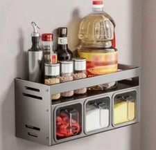 27cm Gewürzregal Wandregal ohne Bohren Küchenregal Edelstahl Wandmontage in grau