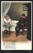 Lithographie Mann sitzt am