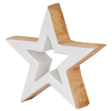 Holz Stern 15x15cm Mango Weiß