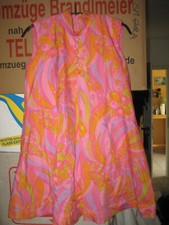 VINTAGE 60s 70s MOD Psychedelic MINIKLEID Glockig Knöpfe 36 Pink Orange Grün