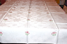 Tafeldecke 2,10 x1,20 m Damast Baumwolle weiß Stickerei gepflegter Zustand HB213