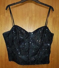 068R) Soirèe Top Trägertop Corsage  mit  Pailetten  Schwarz  Größe 24 -48 F 52 I