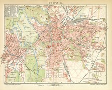 Leipzig historischer Stadtplan Deutsches Reich alte Karte Lithographie ca. 1898