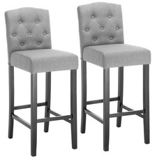 2x Barhocker Barstuhl Tresenhocker Leinen Massivholz Dunkelgrau hb102hgr-2