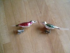 Alte Glas Vögel mit Clip Lauscha Christbaumschmuck 2er Set aus Nachlass
