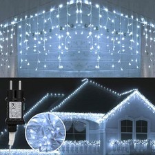 10-20M LED Eisregen Lichterkette Schneefall Lampion Fenster Außen Christbaum