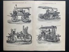 antike Grafik Technik /Berufe: Feuerspritzen um 1900 Feuerwehrgeschichte 