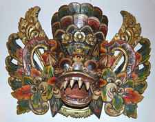 Indonesische Bali Holz Maske Drachen 42x32cm Mehrfarbig
