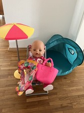 Baby Born Puppe mit Liegestuhl, Schirm u. Zelt