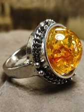 Damen Ring Gr 58 in Silber Retro Bernstein antik Design Kuppelring Rubensdame