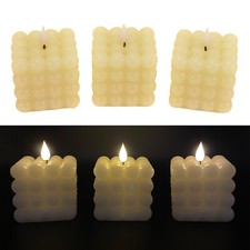 3 LED Bubble Kerzen aus Echtwachs mit Timerfunktion in Creme, Beige - Candle