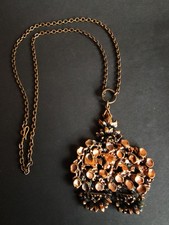 Bronze Große Anhänger Mit Kette Floral Signiert P. Sarpaneva