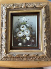 Ölgemälde Leinwand Rahmen Vergoldet Signiert Blumen