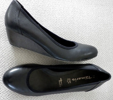 Tamaris Wedges Ballerinas Pumps Keilabsatz Leder schwarz 39 6 NEUwertig NP 80€