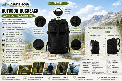 Outdoor rucksack 25l 50l - 50l, –