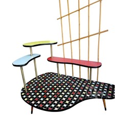 XXL 50er 60er Jahre Bunte Blumenetagere Blumenbank Mosaik Bambus Nierentisch Ära