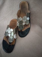 Sandalen Zehentrenner von Thnk Gr 38, gebraucht, schwarz-siiber