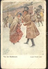 Verlag Wiener Kunst Nr. Angelo Trentin Vor der Stadtmauer Wintermode Zylinder 