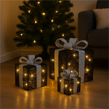 3er Set LED Geschenkboxen Deko