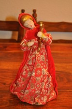 Koestel, Engel mit Harfe, Wachs + Textil, rot-gold, 25 cm hoch, vintage