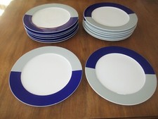 14 x Seltmann Weiden Porzellan Pizzateller Platzteller weiß/blau/grau d 31cm 31